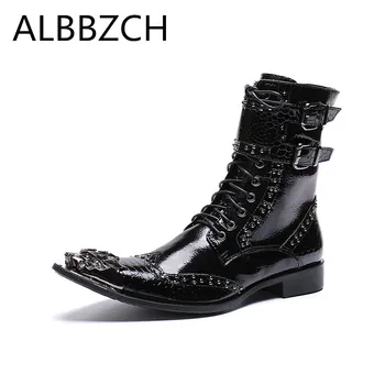 Luxury patent leather men boots metal dragon pointed toes mens ankle boots fashion buckle rivets western cowboy wedding shoes 46
Luxury patent leather men boots metal dragon pointed toes mens ankle boots fashion buckle rivets western cowboy wedding shoes 46