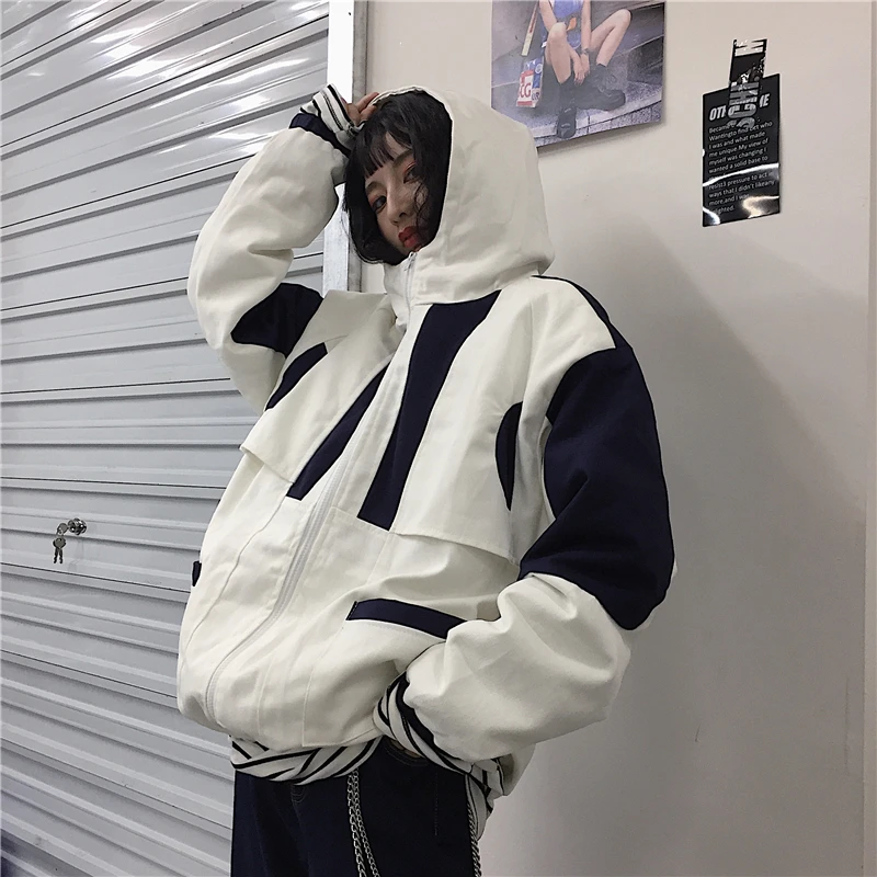 Harajuku Patchwork Black White Block Zipper Jacket Loose Outfit Streetwear Windbreaker Oversized Thin Cotton Padded Coat Korean
Harajuku Patchwork Black White Block Zipper Jacket Loose Outfit Streetwear Windbreaker Oversized Thin Cotton Padded Coat Korean