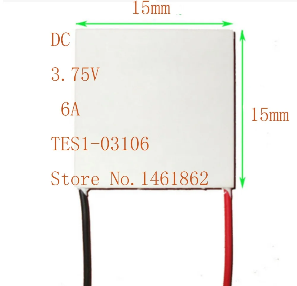 TES1-03106 6A 13W 3V 15*15MM Laser beauty refrigeration slice small power refrigeration piece Camera cooling at high temperature
TES1-03106 6A 13W 3V 15*15MM Laser beauty refrigeration slice small power refrigeration piece Camera cooling at high temperature