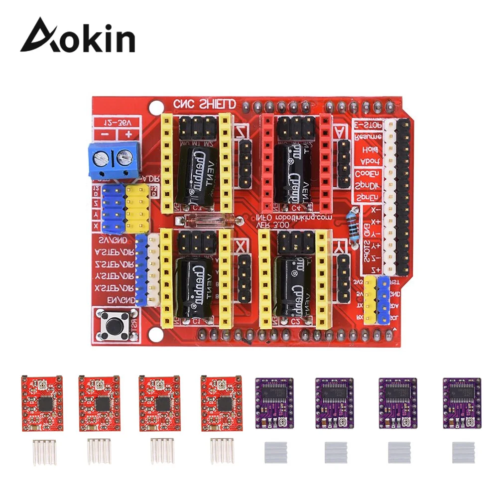 CNC Shield Expansion Board V3 with drv8825 A4988 Stepper Motor Driver with Heat Sink for Arduino V3 Engrave for 3d printer parts
CNC Shield Expansion Board V3 with drv8825 A4988 Stepper Motor Driver with Heat Sink for Arduino V3 Engrave for 3d printer parts