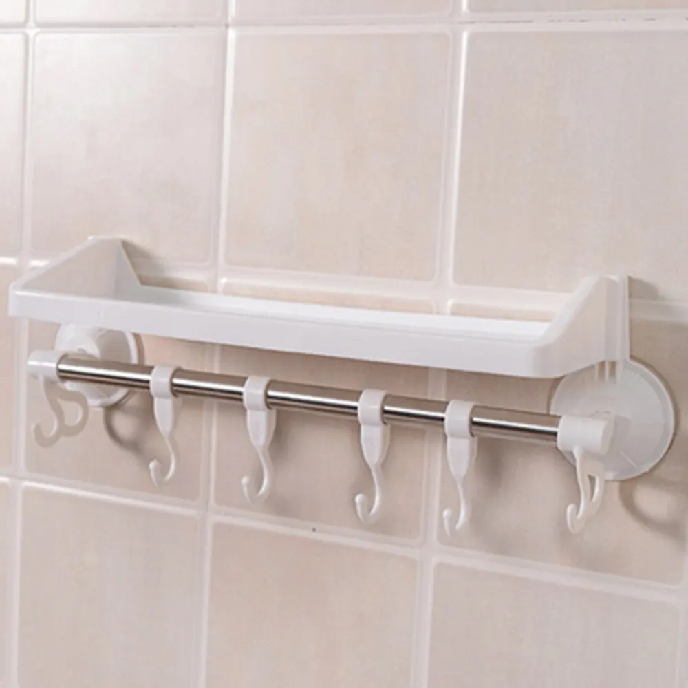 

Stainless Steel Strong Suction Cup Towel Rack Hanger with Hooks Single Pole Holder Pipe Storage Basket Shelves