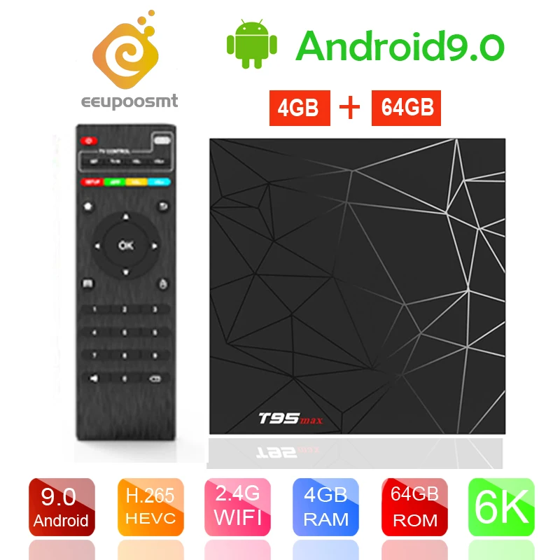 T95MAX Android 9.0 TV Box 4GB 64GB T95 Max Smart TV BOX Allwinner H6 Quad Core 6K HDR 2.4GHz Wifi Google Player Set Top Box
T95MAX Android 9.0 TV Box 4GB 64GB T95 Max Smart TV BOX Allwinner H6 Quad Core 6K HDR 2.4GHz Wifi Google Player Set Top Box