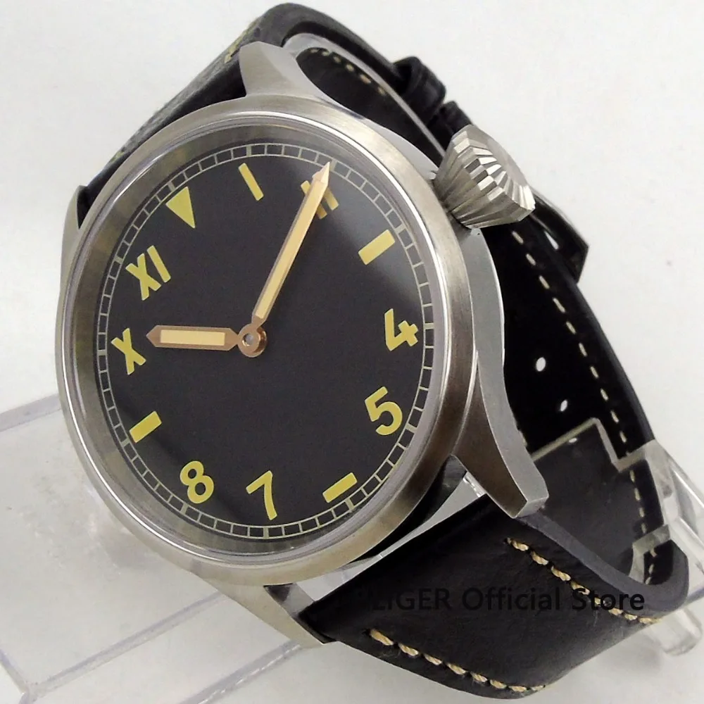 43MM Black Sterile Dial Luminous Marks Black Leather Strap Sapphire Crystal 6497 Hand Winding Movement Men's Wrist Watch PA1203B
43MM Black Sterile Dial Luminous Marks Black Leather Strap Sapphire Crystal 6497 Hand Winding Movement Men's Wrist Watch PA1203B