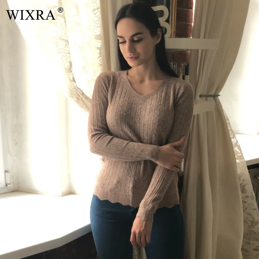 Wixra 2017 Autumn Winter New Fashion Women Solid V Neck Slim Pullovers Wave Bottom Full Sleeve Color Knitted Sweaters For Female
Wixra 2017 Autumn Winter New Fashion Women Solid V Neck Slim Pullovers Wave Bottom Full Sleeve Color Knitted Sweaters For Female
