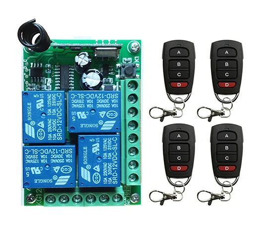 DC12V 4CH 10A RF Wireless Remote Control Relay Switch Security System Garage Doors Gate Electric Doors lamp/ window shutters
DC12V 4CH 10A RF Wireless Remote Control Relay Switch Security System Garage Doors Gate Electric Doors lamp/ window shutters