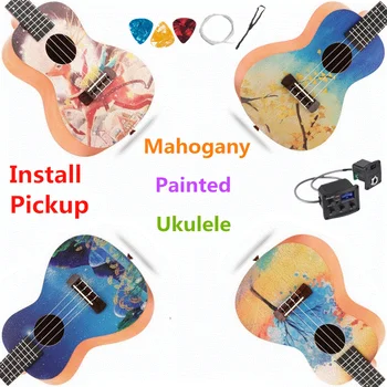 Ukulele 23 Inches Mahogany Mini Electric Concert Acoustic Guitar 4 Strings Ukelele Guitarra Pickup Stringed Instrument Painted