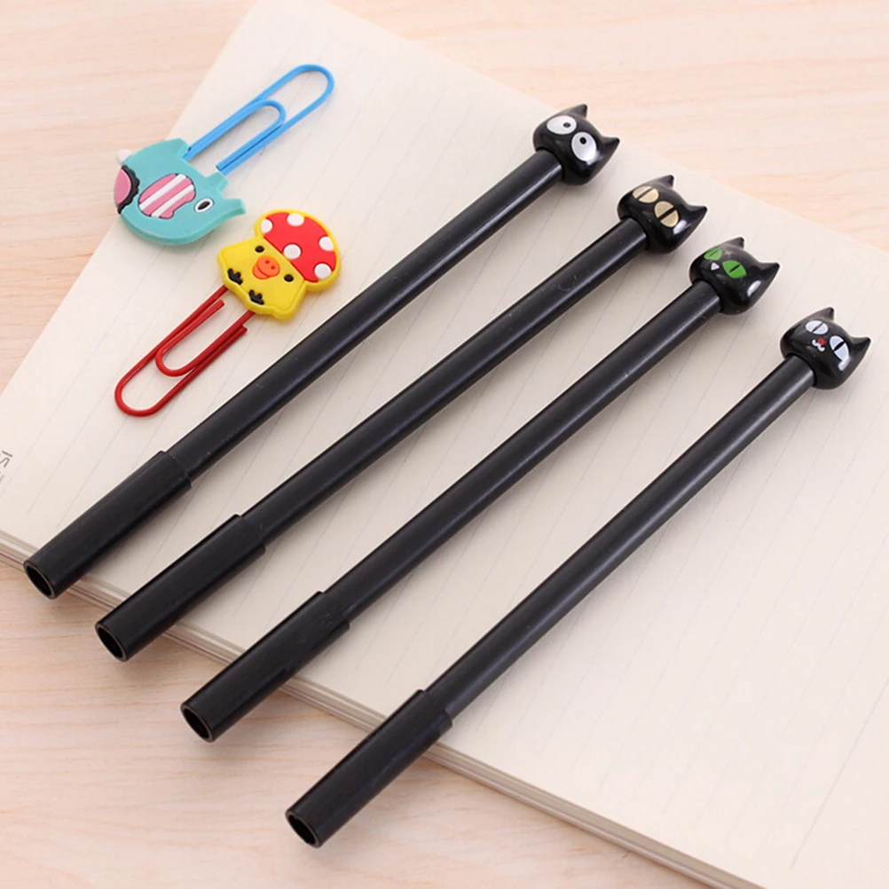 4Pcs/set CartoonPlastic Gel Pens Kawaii Black Cat Pen For Writing Office School Supplies | Канцтовары для офиса и дома