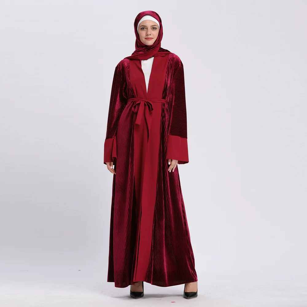

Muslim Velvet Abaya Maxi Dress Nida Cardigan Long Robe Gowns Jubah Kimono UAE Ramadan Arab Turkey Islamic Kaftan Worship Service