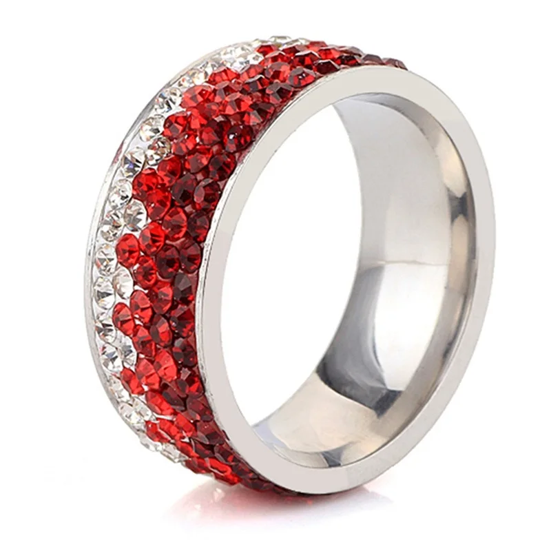 SHUANGR Fashion Stainless Steel Ring For Women 5 Row Lines Crystal Red Color Engagement Ring Female Bijoux Jewelry anillos
SHUANGR Fashion Stainless Steel Ring For Women 5 Row Lines Crystal Red Color Engagement Ring Female Bijoux Jewelry anillos
