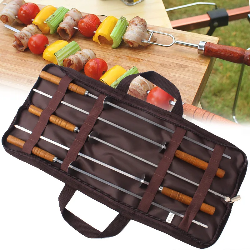 5pcs outdoor BBQ stainless steel barbecue needle picnic food wooden handle with slice fork meat kebabs
5pcs outdoor BBQ stainless steel barbecue needle picnic food wooden handle with slice fork meat kebabs