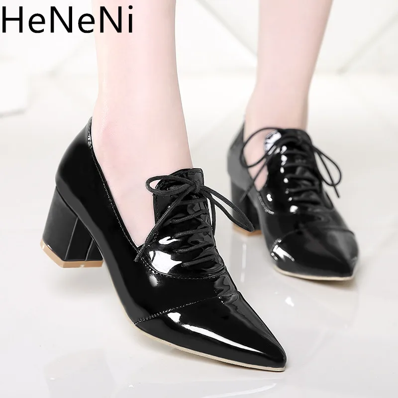 2019 Spring Europe All-match Thick Heels Women Shoes High Heels Pointed Toe Lace Up Patent Leather Black Work Shoes Size 31-45
2019 Spring Europe All-match Thick Heels Women Shoes High Heels Pointed Toe Lace Up Patent Leather Black Work Shoes Size 31-45