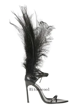 2018 New Black Genuine Leather Women Feather Summer Sandals Open Toe High Heel Sandals Shoes Women Size 35-43
2018 New Black Genuine Leather Women Feather Summer Sandals Open Toe High Heel Sandals Shoes Women Size 35-43