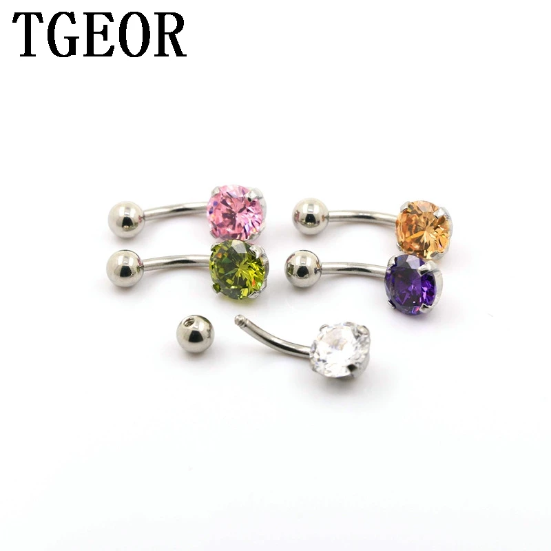 

New wholesale 14G 20pcs mixed colors gem round CZ cubic zircon navel ring Stainless Steel belly button ring free shipping