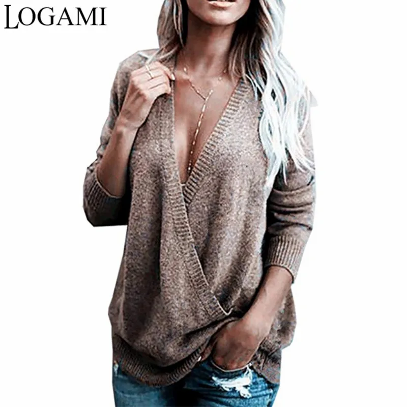 LOGAMI Deep V Neck Sexy Pullovers Women Autumn Winter Casual Fashion Sweater Female Knitted Jumpers
LOGAMI Deep V Neck Sexy Pullovers Women Autumn Winter Casual Fashion Sweater Female Knitted Jumpers