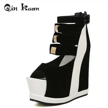 Qin Kuan Women Ultra High Heels Nightclub European Ladies wedge Peep Toe Sandals Women Buckle Strap Sandals Shoes Size 34-39
Qin Kuan Women Ultra High Heels Nightclub European Ladies wedge Peep Toe Sandals Women Buckle Strap Sandals Shoes Size 34-39