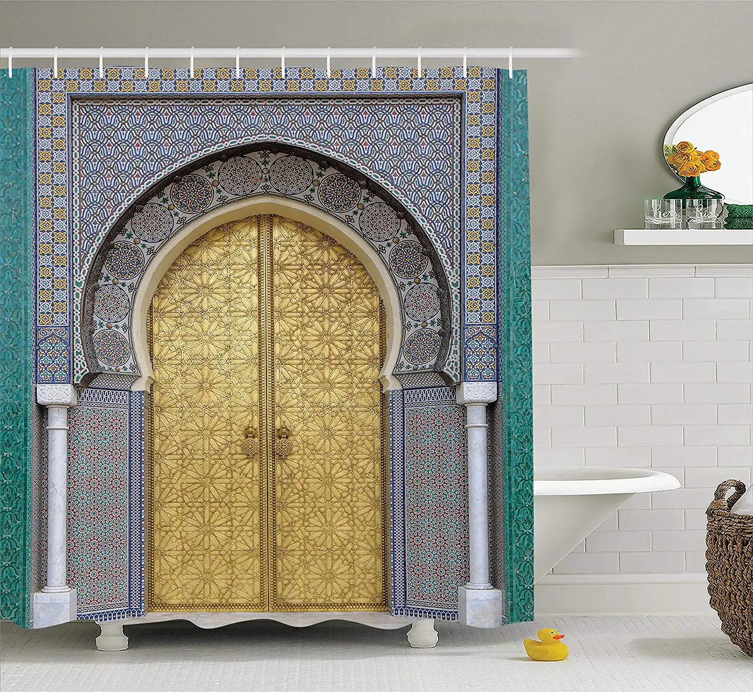 Moroccan Shower Curtain Set Antique Doors Morocco Gold Doorknob Ornamental Carved Intricate Artistic Bathroom
Moroccan Shower Curtain Set Antique Doors Morocco Gold Doorknob Ornamental Carved Intricate Artistic Bathroom