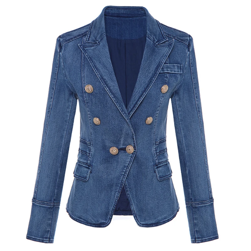 Fashion blazer women's double breasted denim lion buttons blazer jacket slim coat streetwear blue jeans jackets
Fashion blazer women's double breasted denim lion buttons blazer jacket slim coat streetwear blue jeans jackets