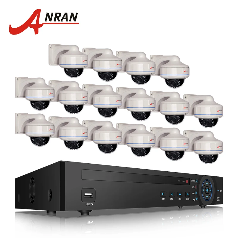 

ANRAN 16CH NVR 5.0MP HD H.265 CCTV System Vandal-proof Dome Network IP Camera POE System Outdoor Security Surveillance Kit