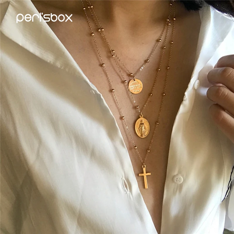 Peri'sBox Boho Style Triple Layered Chain Choker Necklace for Women Dainty Mary Cross Chokers Chic Disc Coin Necklaces Wholesale
Peri'sBox Boho Style Triple Layered Chain Choker Necklace for Women Dainty Mary Cross Chokers Chic Disc Coin Necklaces Wholesale