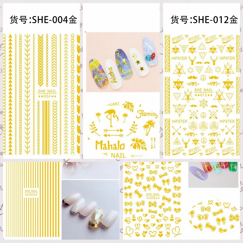 2 Sheets Gold Black Various Line Bow Tie Heart Geometric Drawing Lace Floret Self-Adhesive Nail Art Stickers Decals Tips SHE#
2 Sheets Gold Black Various Line Bow Tie Heart Geometric Drawing Lace Floret Self-Adhesive Nail Art Stickers Decals Tips SHE#