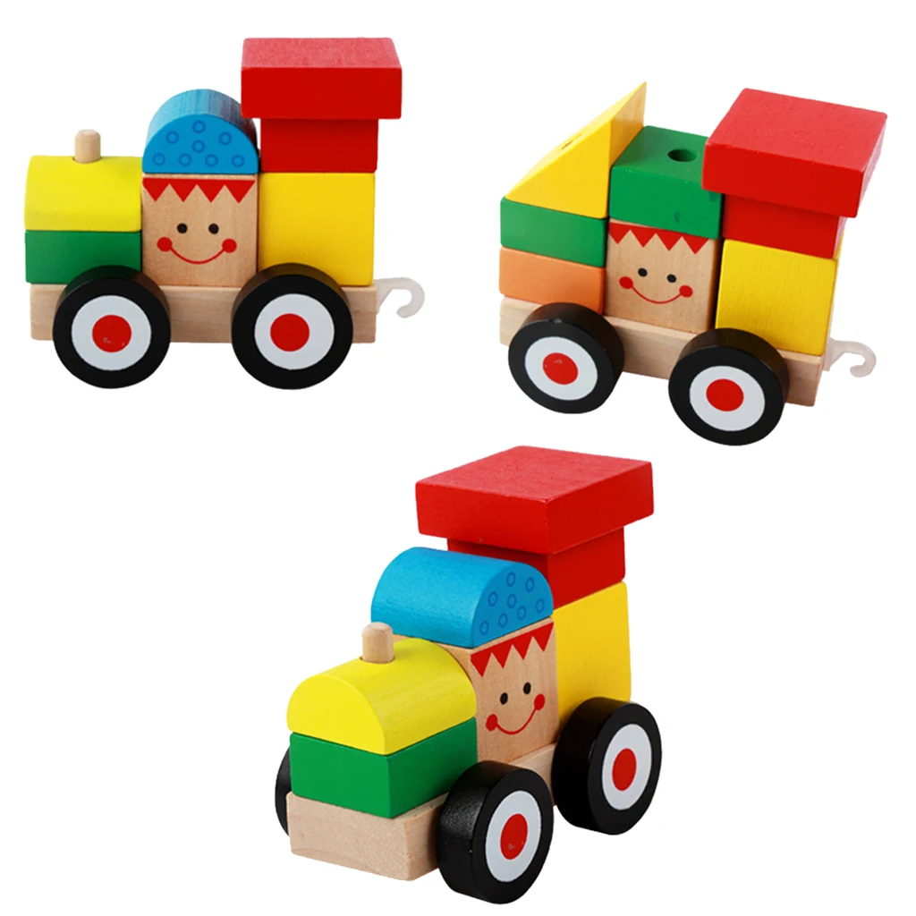 Baby Toys Montessori Trailer Wooden Train Vehicle Blocks Geometry Color Congnitive Education Gifts