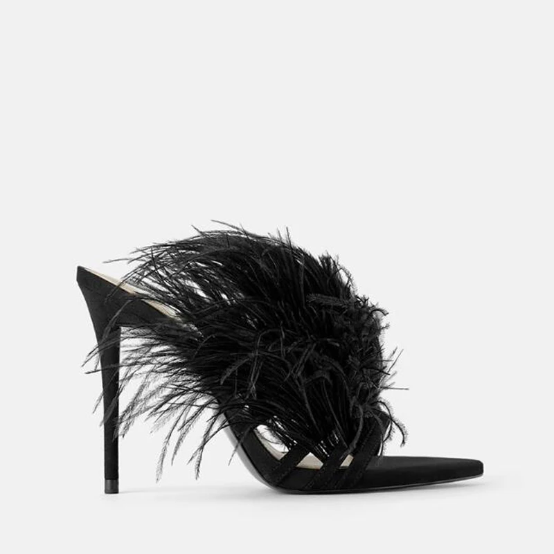 Women's Summer Slippers Hot Sales Feather Black Slides Thin High Heels Black Slippers Open Toe Sexy Party Slides Flip Flops
Women's Summer Slippers Hot Sales Feather Black Slides Thin High Heels Black Slippers Open Toe Sexy Party Slides Flip Flops