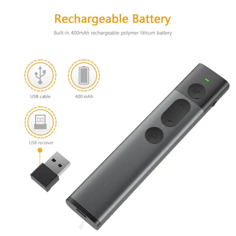 Portable 2.4GHz USB Wireless Presenter PPT Remote Control with Green Laser Pointer Laser Flip Pen for Powerpoint Presentation
Portable 2.4GHz USB Wireless Presenter PPT Remote Control with Green Laser Pointer Laser Flip Pen for Powerpoint Presentation