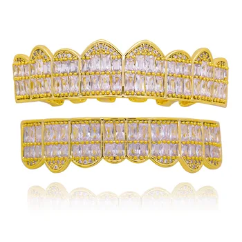 Hip Hop Square CZ Stone Paved Bling Iced Out Teeth Grillzs Top Bottom Set Mouth Grills Men Rapper Jewelry Gold Color
Hip Hop Square CZ Stone Paved Bling Iced Out Teeth Grillzs Top Bottom Set Mouth Grills Men Rapper Jewelry Gold Color