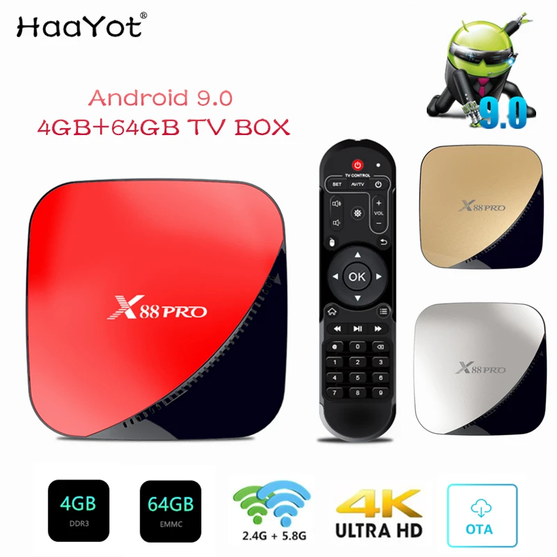 HAAYOT X88 PRO Smart TV Box Android 9.0 4GB Ram 64GB Rom Rockchip RK3318 Quad Core 4K USB3.0 H.265 Google Play IP TV Set Top Box
HAAYOT X88 PRO Smart TV Box Android 9.0 4GB Ram 64GB Rom Rockchip RK3318 Quad Core 4K USB3.0 H.265 Google Play IP TV Set Top Box