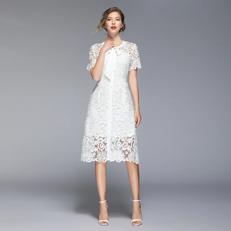 2019 Summer White Lace Dress Women Single-Breasted Embroidery Dresses Elegant Fashion Hollow Out Bow Party Long Dress vestidos
2019 Summer White Lace Dress Women Single-Breasted Embroidery Dresses Elegant Fashion Hollow Out Bow Party Long Dress vestidos