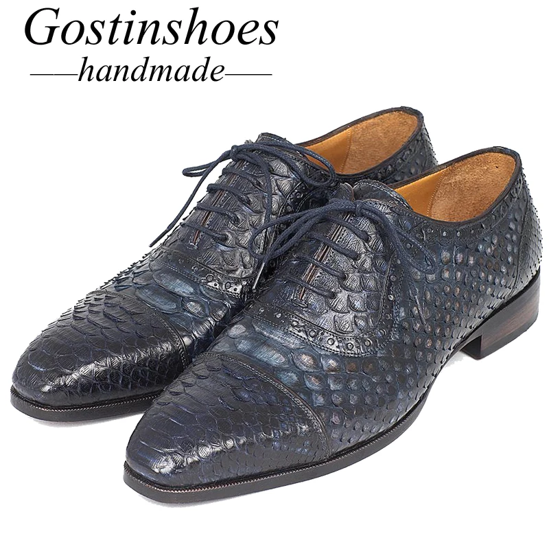 GOSTINSHOES HANDMADE Goodyear Welted Mens Formal Dress Shoes Black Blue Genuine Snakeskin Shoes Men Oxford Cap Toe Lace-Up SCF33
GOSTINSHOES HANDMADE Goodyear Welted Mens Formal Dress Shoes Black Blue Genuine Snakeskin Shoes Men Oxford Cap Toe Lace-Up SCF33