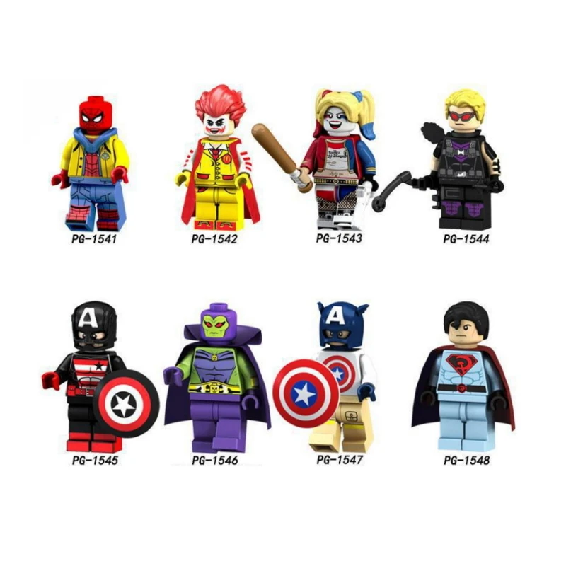 Super Heros PG8126 Joker Captain Soviet America Figure Spider Man Harley Quinn Hawkeye Building Block Models Brick Kit Toys
Super Heros PG8126 Joker Captain Soviet America Figure Spider Man Harley Quinn Hawkeye Building Block Models Brick Kit Toys