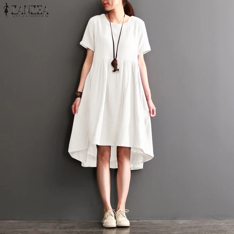 2019 Summer ZANZEA Women O Neck Short Sleeve Loose Cotton Linen Dress Vintage Irregular Hem Solid Beach Party Vestido Plus Size
2019 Summer ZANZEA Women O Neck Short Sleeve Loose Cotton Linen Dress Vintage Irregular Hem Solid Beach Party Vestido Plus Size