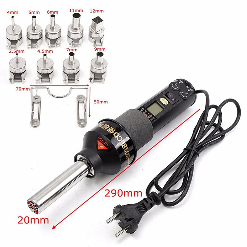 450W 110V/220V LCD Display Temperature Adjustable Soldering Station Hot Air Gun With Replacement Heater+9 Nozzles
450W 110V/220V LCD Display Temperature Adjustable Soldering Station Hot Air Gun With Replacement Heater+9 Nozzles