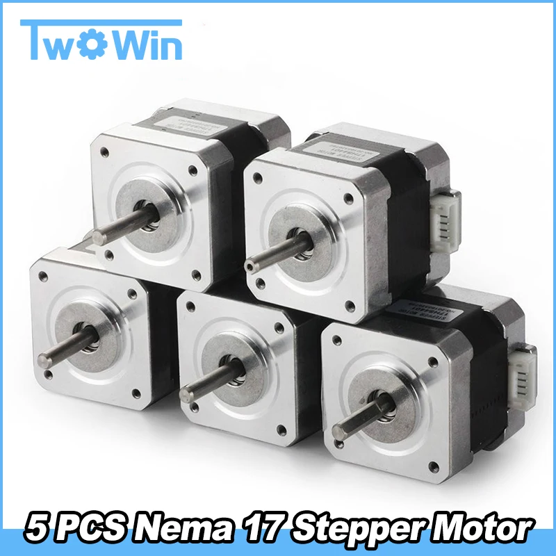 5 PCS (17HS4401) Nema 17 Stepper Motor 4-lead 1.8 Deg 40N.cm Holding Torque 1.7A 42 Motor for 3D Printer Hobby CNC Router XYZ
5 PCS (17HS4401) Nema 17 Stepper Motor 4-lead 1.8 Deg 40N.cm Holding Torque 1.7A 42 Motor for 3D Printer Hobby CNC Router XYZ