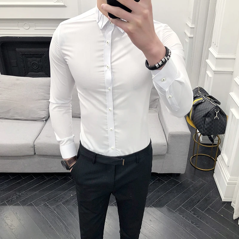 High Quality Gentlemen Shirt Spring 2019 Long Sleeve Mens Casual Shirts Streetwear All Match Slim Fit Embroidery White Shirt Men
High Quality Gentlemen Shirt Spring 2019 Long Sleeve Mens Casual Shirts Streetwear All Match Slim Fit Embroidery White Shirt Men