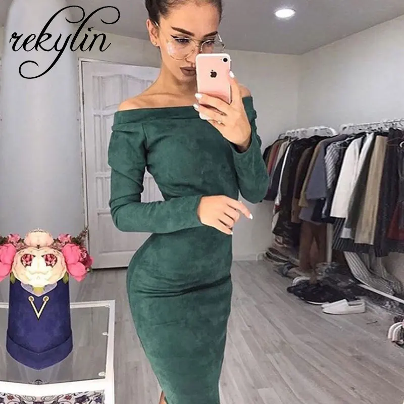 Suede Long Sleeve off shoulder Women mid-calf Dress 2019 Spring Female sexy Bodycon new year party Dresses
Suede Long Sleeve off shoulder Women mid-calf Dress 2019 Spring Female sexy Bodycon new year party Dresses