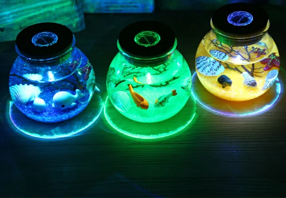 Фото Novelty RGB LED Night Lamp Ocean DIY Fish Stone Bottle Shape Nights Light |