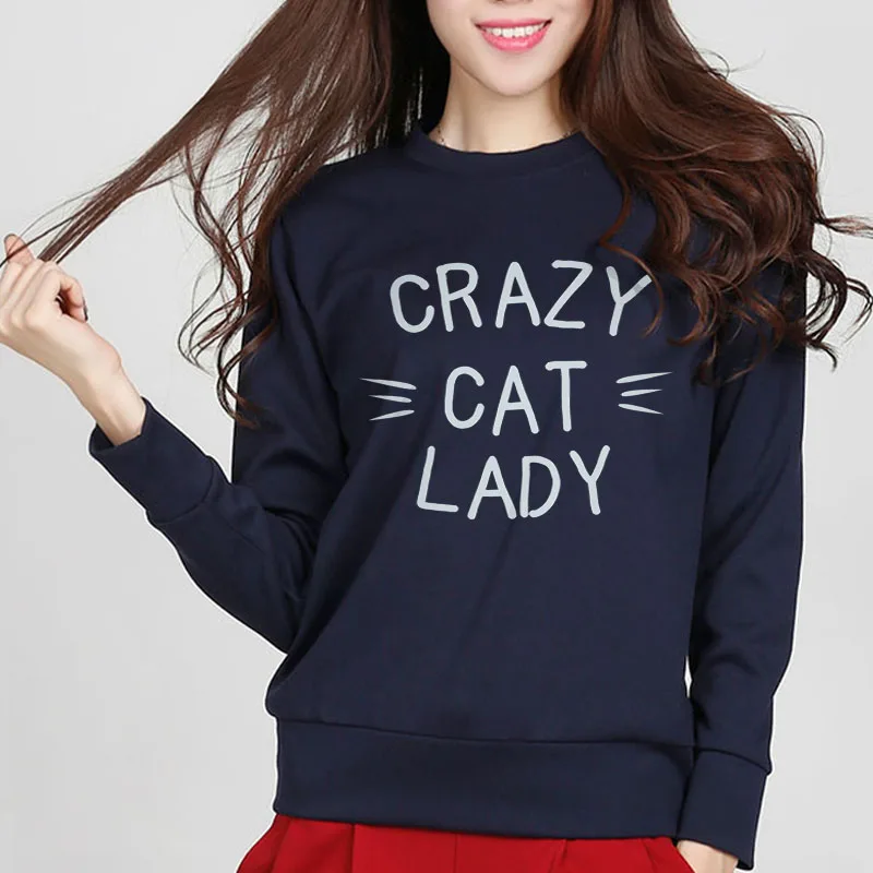 Фото Осенний Женский свитшот с принтом Crazy Cat джемпер в европейском стиле | Женские толстовки и свитшоты (32706450764)