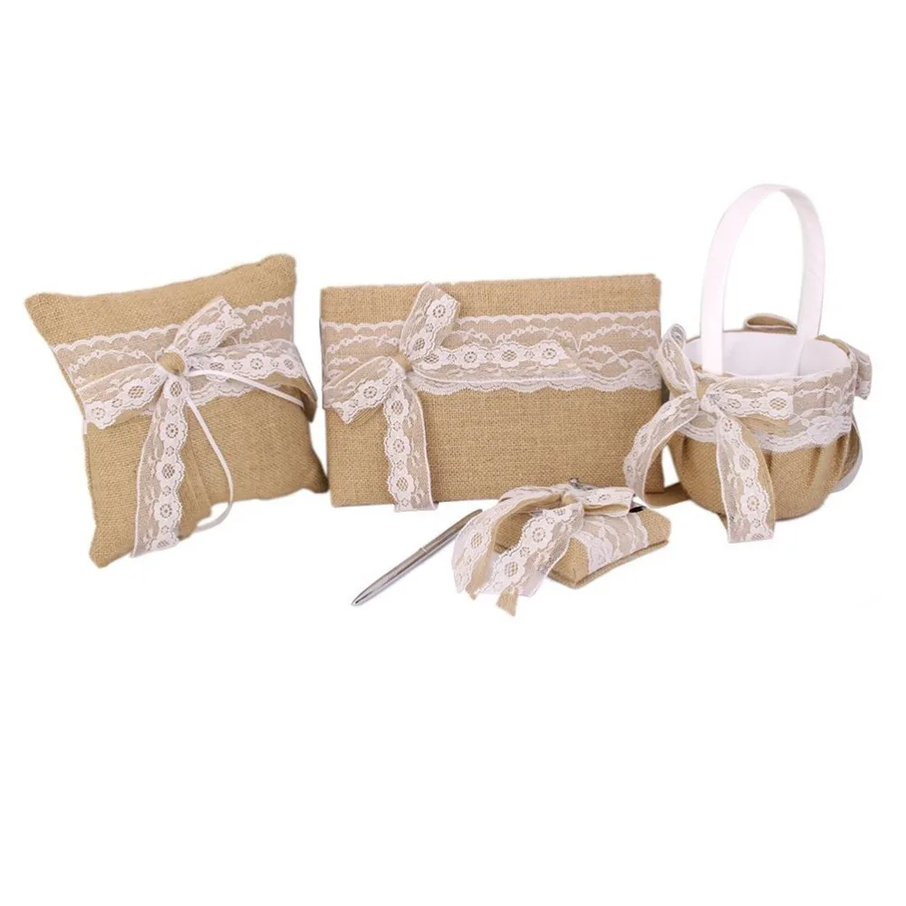 Vintage Hessian Burlap Wedding Guest Book Pen with Stand Set Lace Bowknot Decorated Valentine's Day Wedding Favors
Vintage Hessian Burlap Wedding Guest Book Pen with Stand Set Lace Bowknot Decorated Valentine's Day Wedding Favors