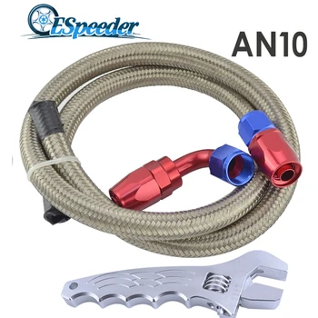 

ESPEEDER AN10 10-AN 1M Straight 90 Degree Stainless Braided Fuel Line Swivel Fitting With Spanner Oil Hose Pipe Kit Adaptor