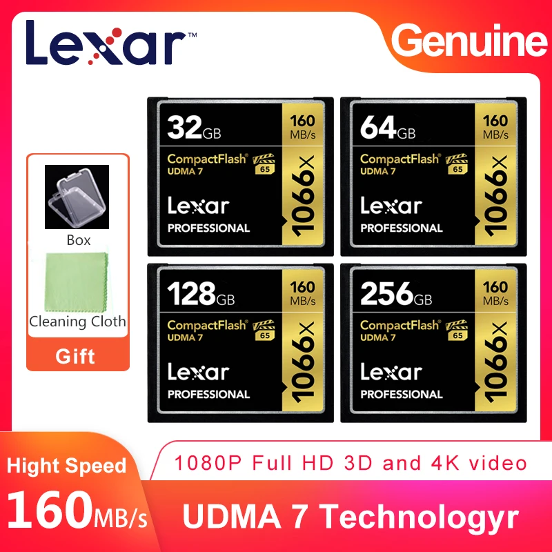Lexar Professional 160MB/S 1066x CF 32GB 64GB 128GB 256GB VPG-65 CompactFlash Memory Card For 3D 4K Full HD Video DSLR Camera
Lexar Professional 160MB/S 1066x CF 32GB 64GB 128GB 256GB VPG-65 CompactFlash Memory Card For 3D 4K Full HD Video DSLR Camera