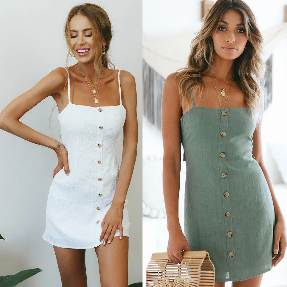 2018 Summer New Women's Sleeveless Slash Neck Plunge Bardot Button Mini A Line Dress Ladies Slip Beach Sun Dress
2018 Summer New Women's Sleeveless Slash Neck Plunge Bardot Button Mini A Line Dress Ladies Slip Beach Sun Dress