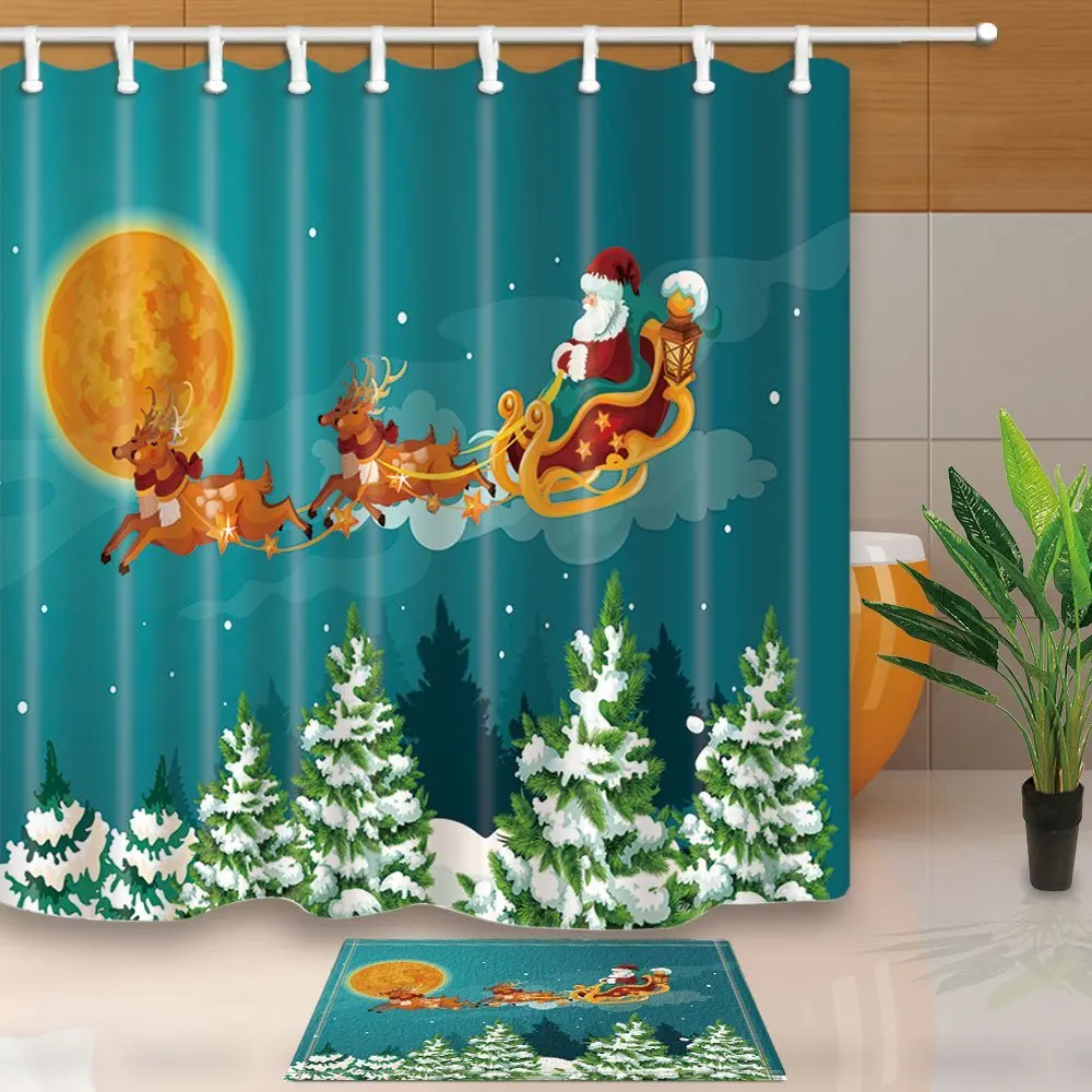 Christmas Bath Decor Santa Claus in Sleigh with Reindeer over Pine Forest Waterproof Polyester Fabric Shower Curtain Set Doormat
Christmas Bath Decor Santa Claus in Sleigh with Reindeer over Pine Forest Waterproof Polyester Fabric Shower Curtain Set Doormat