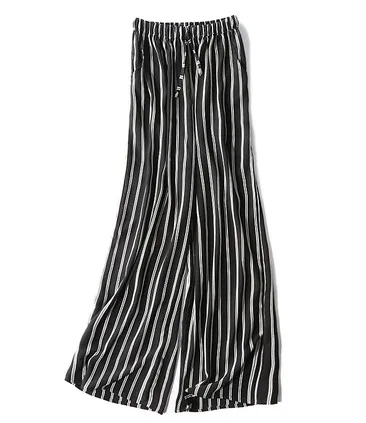 Fashion striped slim silk trousers, high waist, nine-minute trousers, large size pants, summer 2019
Fashion striped slim silk trousers, high waist, nine-minute trousers, large size pants, summer 2019