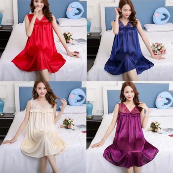 New Women Sexy Night Dress Sexy Sleepwear Nightgown Ladies Night Wear Sleeveless Bow Lace V-Neck nuisette sexy nuisette femme 
New Women Sexy Night Dress Sexy Sleepwear Nightgown Ladies Night Wear Sleeveless Bow Lace V-Neck nuisette sexy nuisette femme