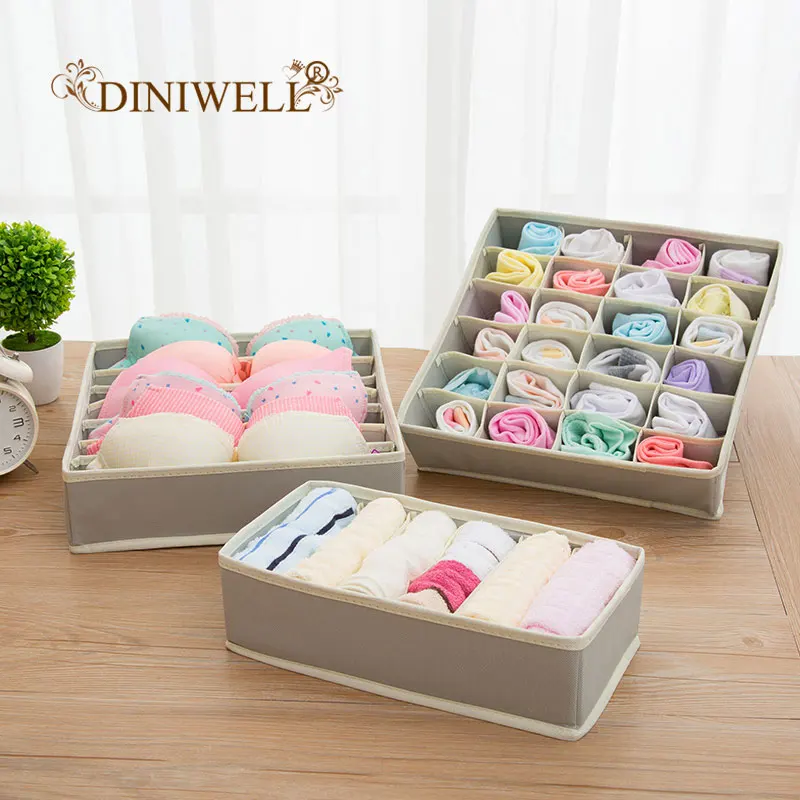 

DINIWELL 1 Set New Non-Woven Collapsible Storage Boxes For Bra Underwear Folding Closet Organizer Drawer Divider Container