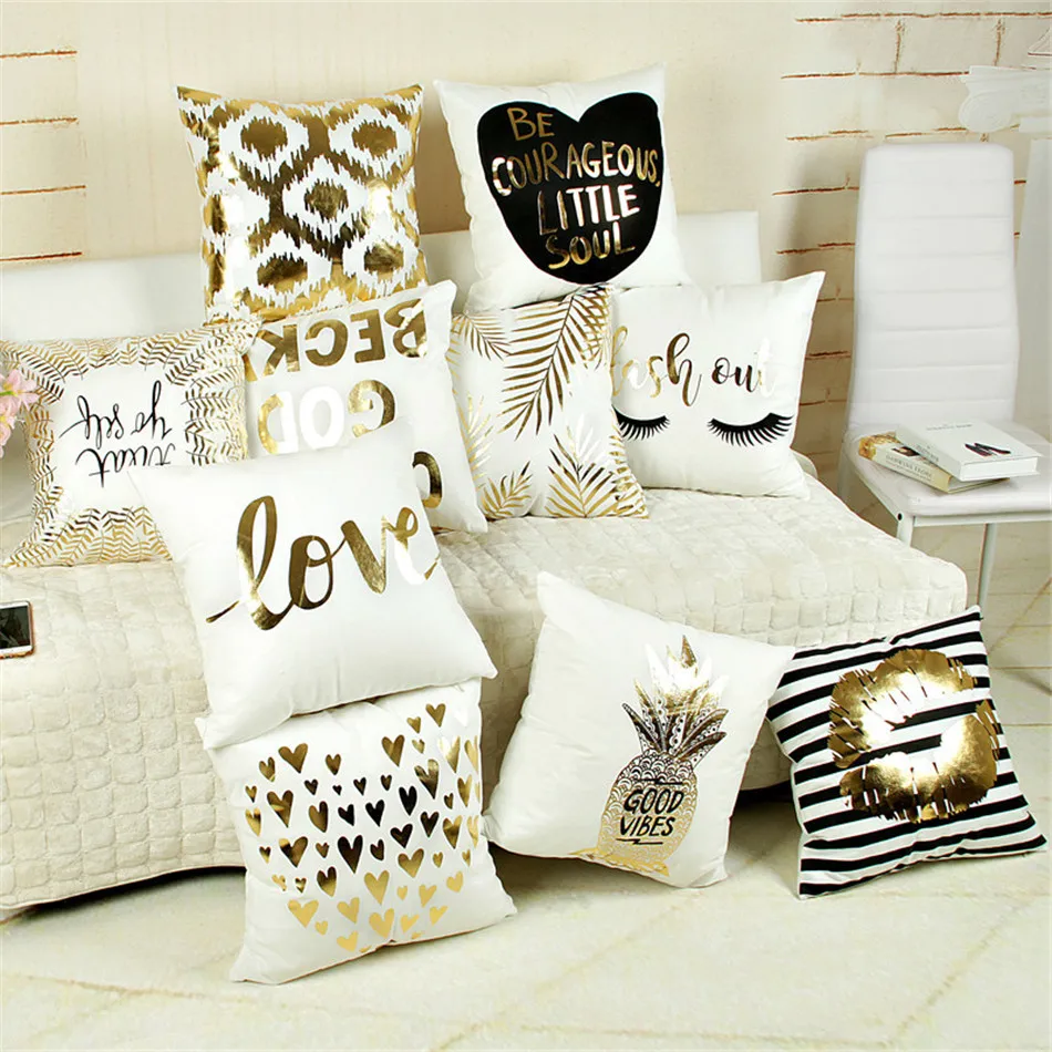 Bling Sequin Bronzing Pillowcase Cotton Pillows Case Cover Pillow Art Stripe Lips Black White Gold Bedroom Home Decorative (1)
