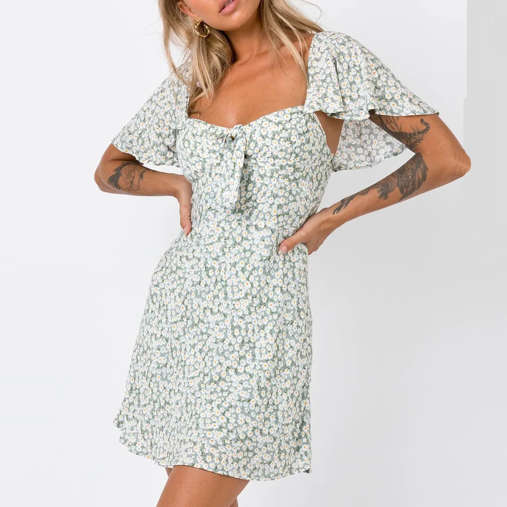 Summer Prairie Chic Women's Dress Square Collar Flare Sleeve Floral Print Bow Backless Mini Dress robe femme sukienki damskie
Summer Prairie Chic Women's Dress Square Collar Flare Sleeve Floral Print Bow Backless Mini Dress robe femme sukienki damskie