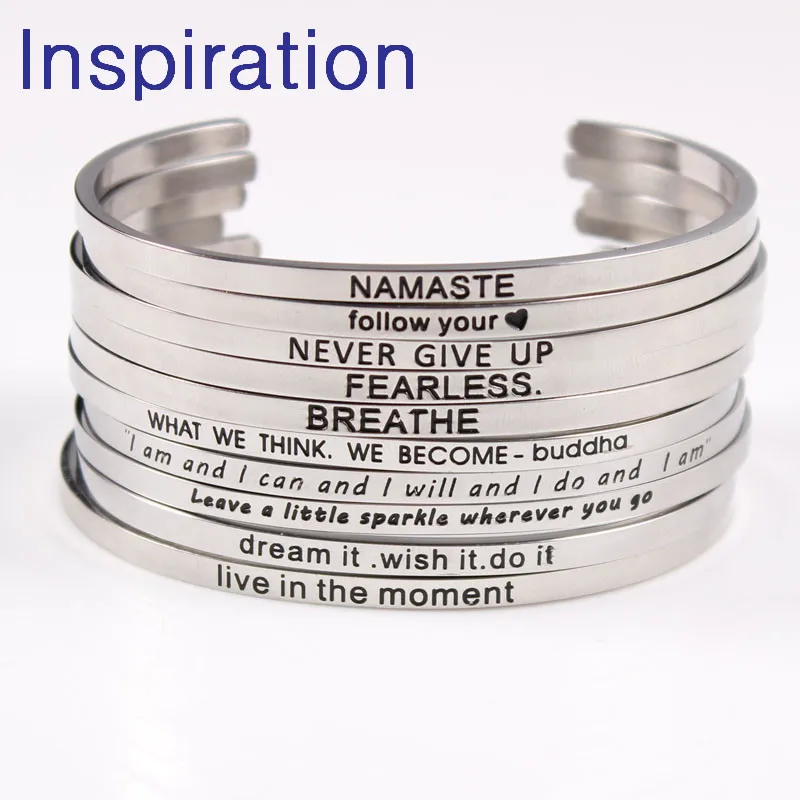 Stainless Steel Bangles Engraved Positive Inspirational Quote Hand Carved Letters Cuff Mantra Bracelet For Women Best Gifts
Stainless Steel Bangles Engraved Positive Inspirational Quote Hand Carved Letters Cuff Mantra Bracelet For Women Best Gifts